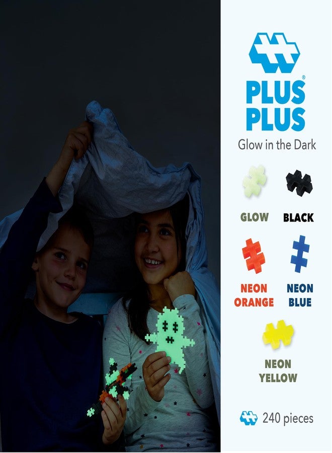 Plus-Plus Plus Plus 240 Piece Interlocking Building Blocks for Kids, Open Ended Connecting Toys, Stem Bin Classroom Mini Manipulatives - Glow in Dark Play Tube - Image 2